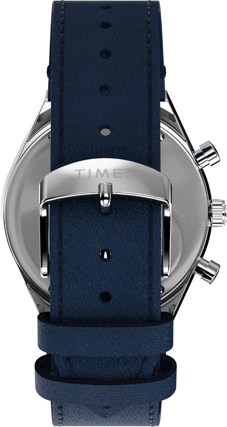 ساعت مچی آنالوگ مردانه TIMEX با الهام از غواصی، صفحه گرد آبی و بند چرمی مشکی مقاوم در برابر آب - TW2W51700UJ