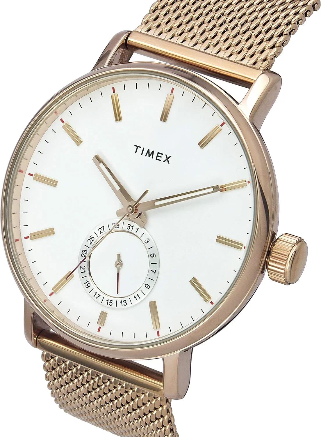 ساعت مچی آنالوگ مردانه TIMEX با صفحه گرد سفید و بند دستبند استیل رزگلد مقاوم در برابر آب - TWEG20002 ساعت مچی آنالوگ مردانه TIMEX با صفحه گرد سفید و بند دستبند استیل رزگلد مقاوم در برابر آب - TWEG20002