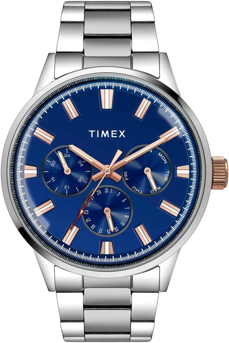 ساعت مچی آنالوگ مردانه TIMEX با صفحه گرد و ضد آب، آبی