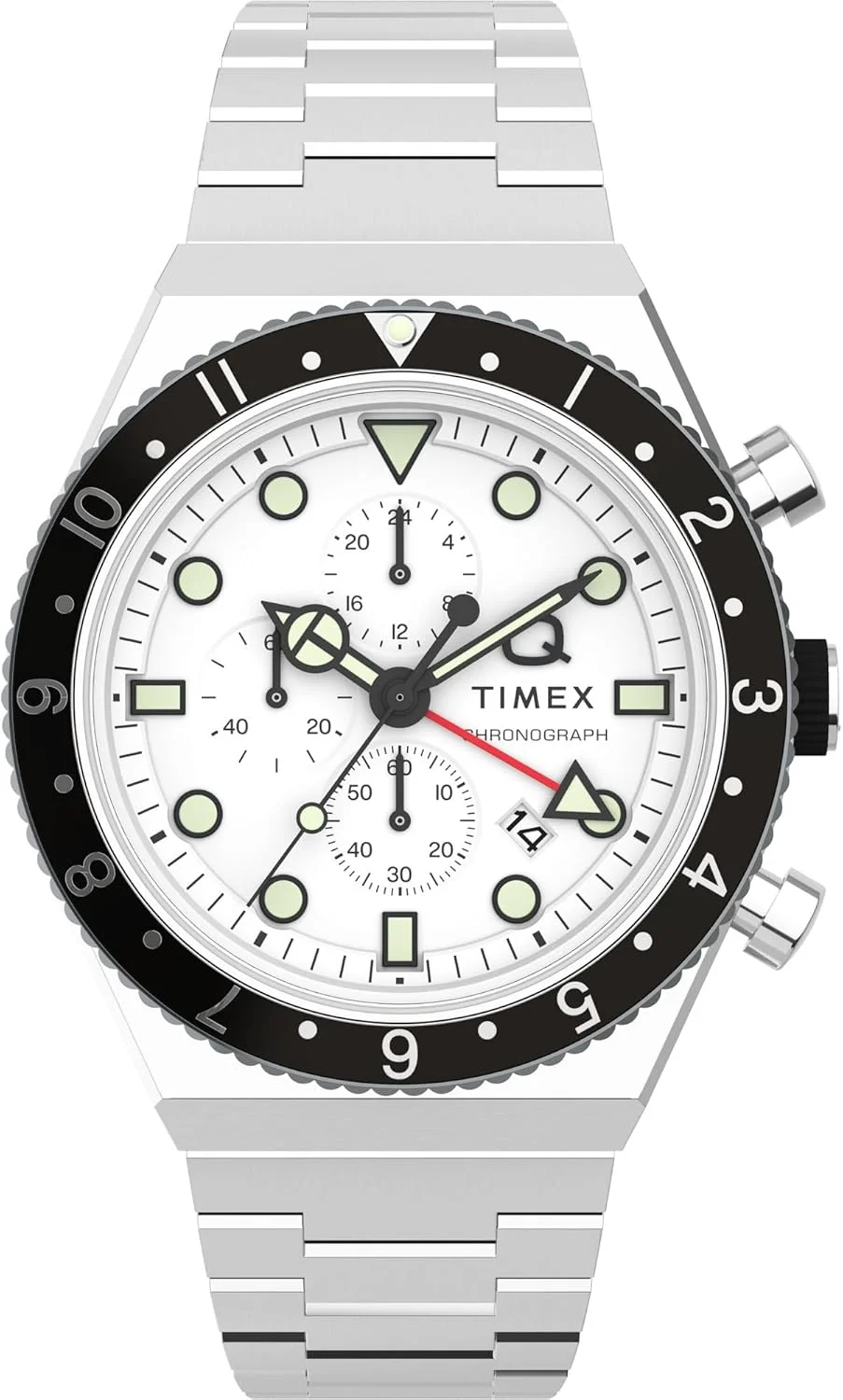ساعت مچی آنالوگ مردانه TIMEX Q با صفحه گرد سفید و بند استیل ضد زنگ نقره ای مقاوم در برابر آب - TW2V69900UJ
