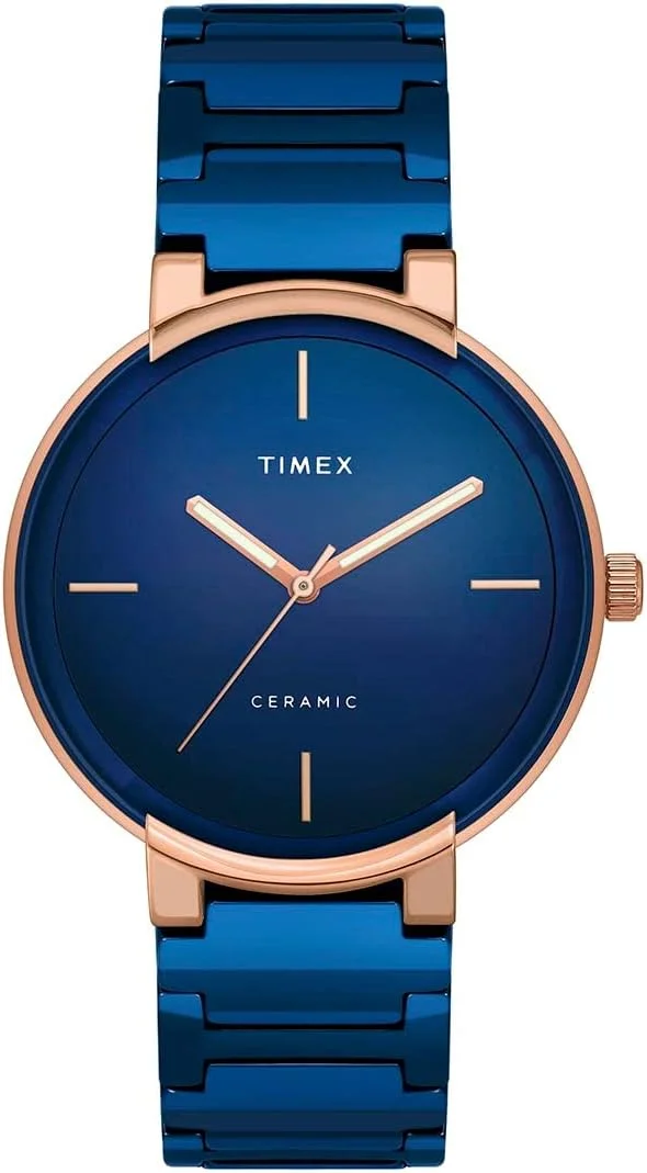 ساعت مچی آنالوگ مردانه TIMEX با صفحه گرد آبی و بند سرامیکی آبی مقاوم در برابر آب - TWEG21201