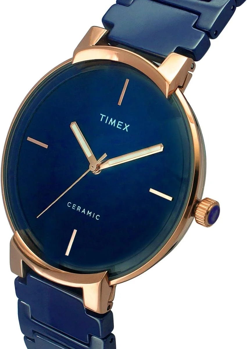 ساعت مچی آنالوگ مردانه TIMEX با صفحه گرد آبی و بند سرامیکی آبی مقاوم در برابر آب - TWEG21201