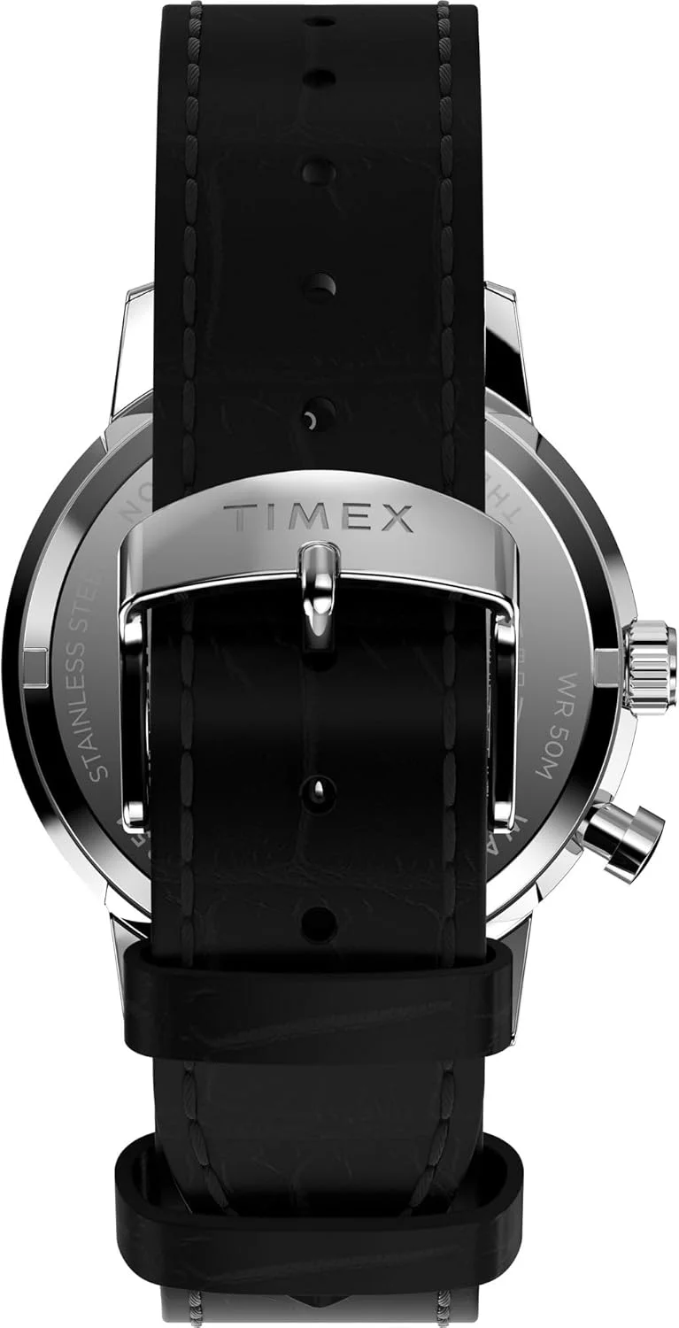 ساعت مچی آنالوگ مردانه TIMEX Marlin با صفحه گرد آبی و بند چرمی مشکی مقاوم در برابر آب - TW2W51200UJ
