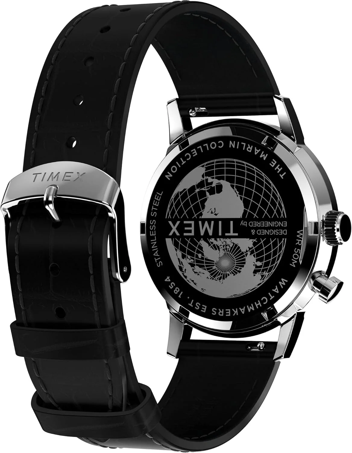 ساعت مچی آنالوگ مردانه TIMEX Marlin با صفحه گرد آبی و بند چرمی مشکی مقاوم در برابر آب - TW2W51200UJ