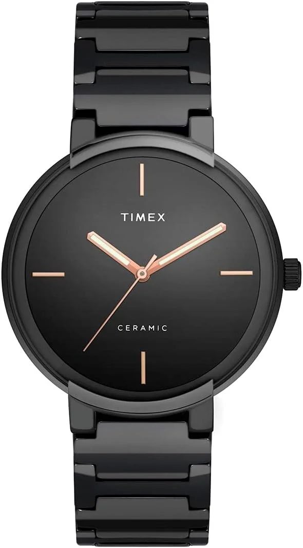 ساعت مچی آنالوگ مردانه TIMEX با صفحه گرد مشکی و بند سرامیکی مشکی مقاوم در برابر آب - TWEG21202