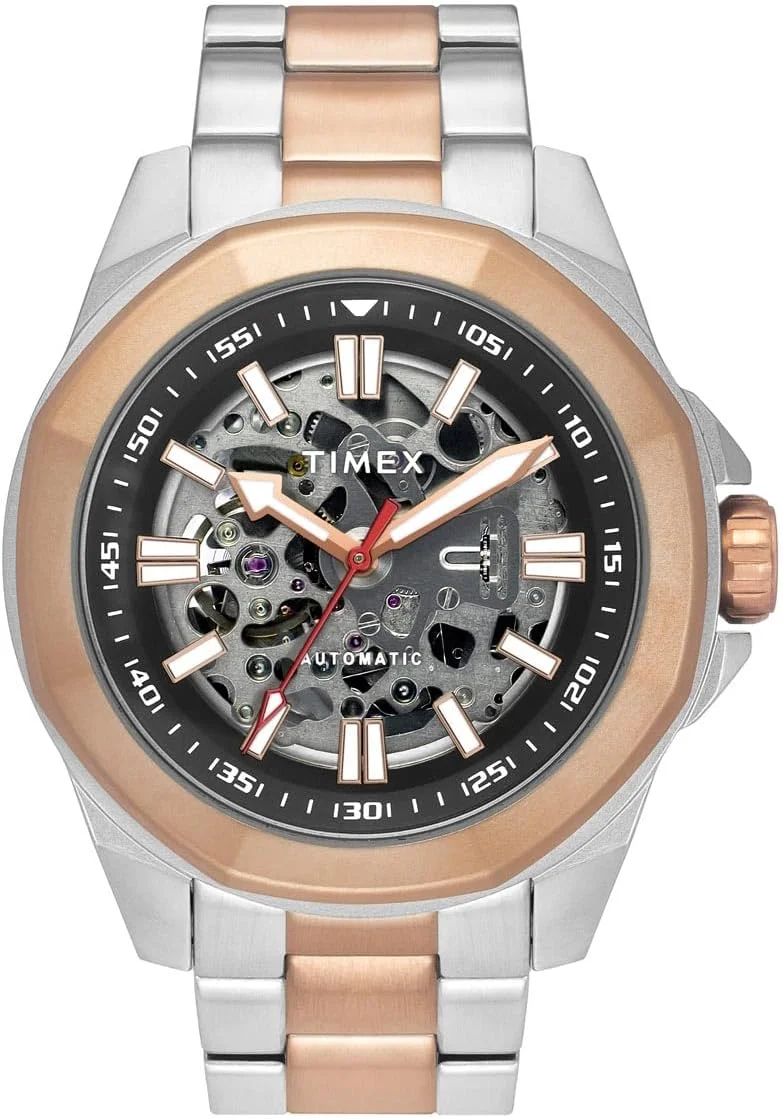 ساعت مچی آنالوگ مردانه TIMEX با صفحه گرد مشکی و بند استیل ضد زنگ چند رنگ مقاوم در برابر آب - TWEG24102