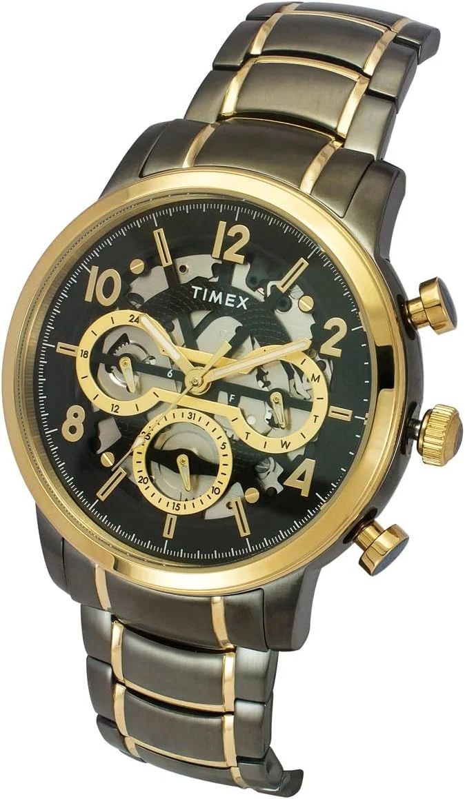 ساعت مچی آنالوگ مردانه TIMEX با صفحه گرد و مقاوم در برابر آب، مشکی تیره، مدرن