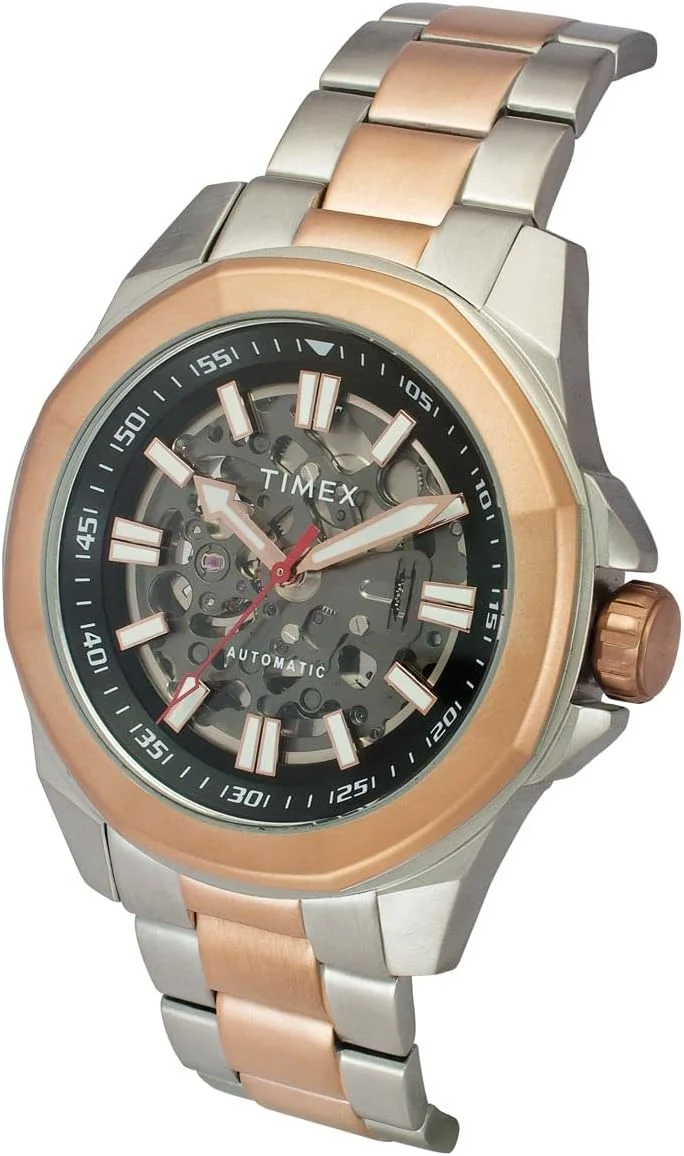 ساعت مچی آنالوگ مردانه TIMEX با صفحه گرد مشکی و بند استیل ضد زنگ چند رنگ مقاوم در برابر آب - TWEG24102