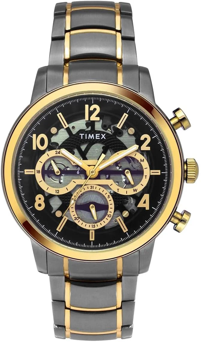 ساعت مچی آنالوگ مردانه TIMEX با صفحه گرد و ضد آب، مشکی تیره، مدرن