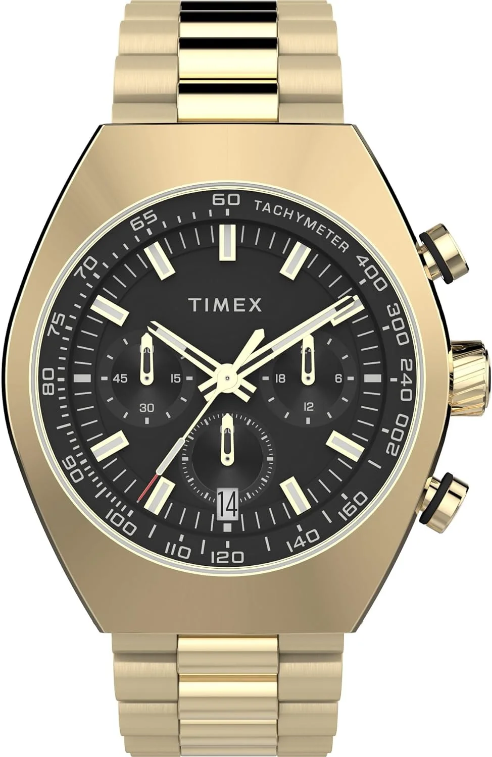 ساعت مچی آنالوگ مردانه TIMEX Legacy با صفحه تونویی مشکی و بند استیل ضد زنگ طلایی مقاوم در برابر آب - TW2W22100UJ