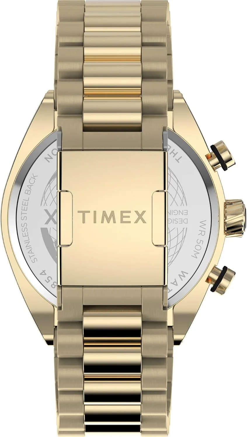 ساعت مچی آنالوگ مردانه TIMEX Legacy با صفحه تونویی مشکی و بند استیل ضد زنگ طلایی مقاوم در برابر آب - TW2W22100UJ