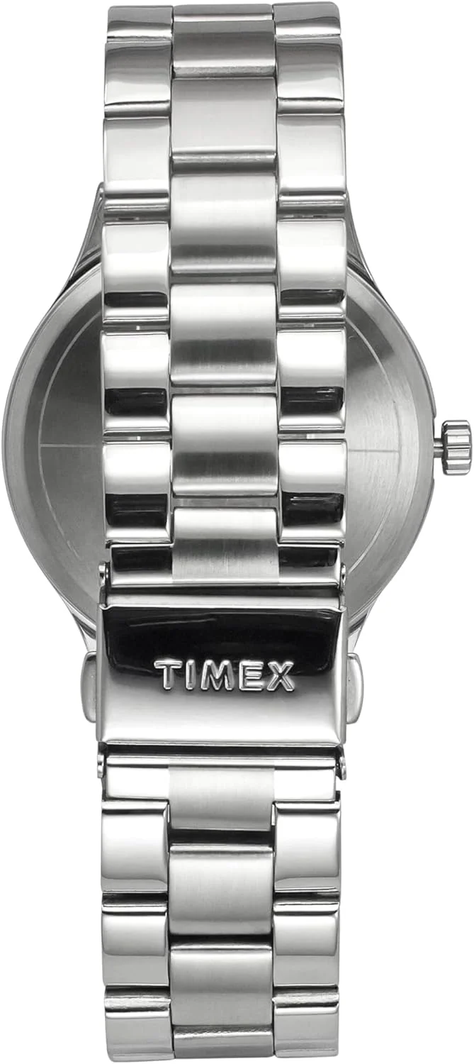 ساعت مچی آنالوگ مردانه TIMEX با صفحه گرد زرد و بند استیل ضد زنگ نقره ای مقاوم در برابر آب - TWEG18428