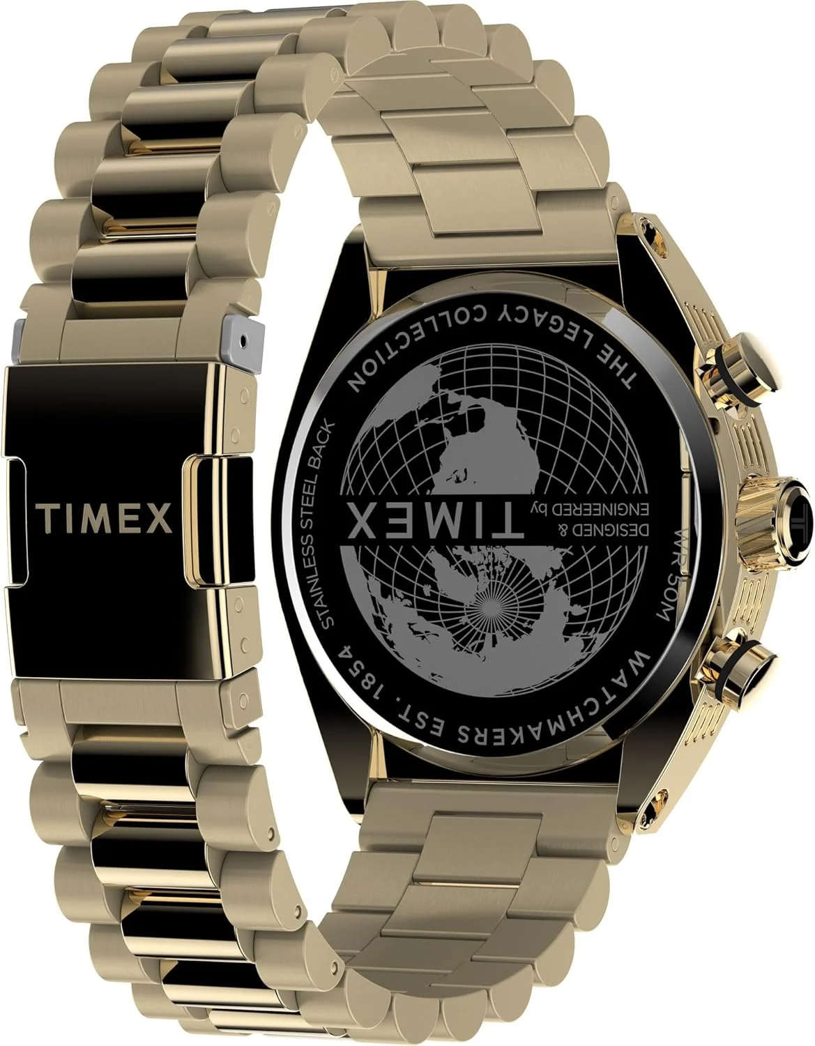 ساعت مچی آنالوگ مردانه TIMEX Legacy با صفحه تونویی مشکی و بند استیل ضد زنگ طلایی مقاوم در برابر آب - TW2W22100UJ