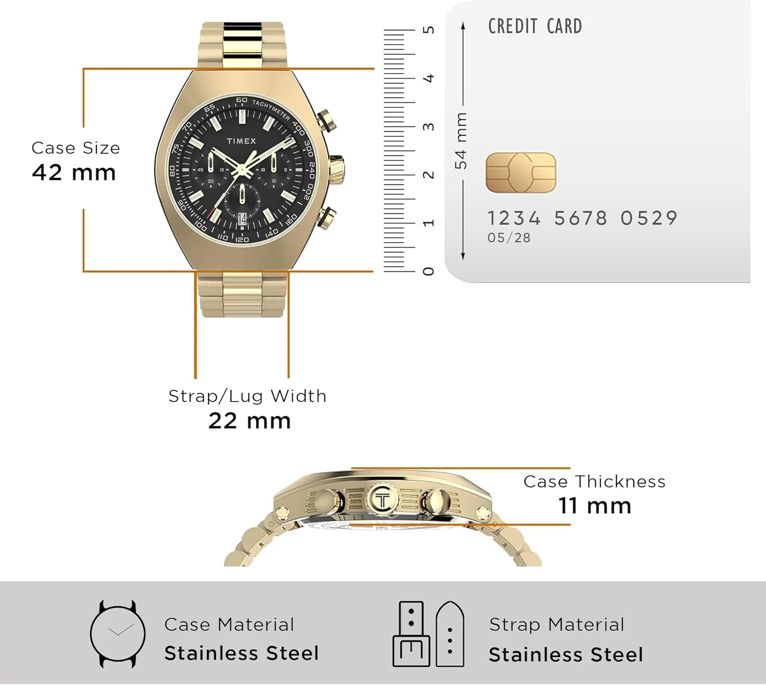 ساعت مچی آنالوگ مردانه TIMEX Legacy با صفحه تونویی مشکی و بند استیل ضد زنگ طلایی مقاوم در برابر آب - TW2W22100UJ