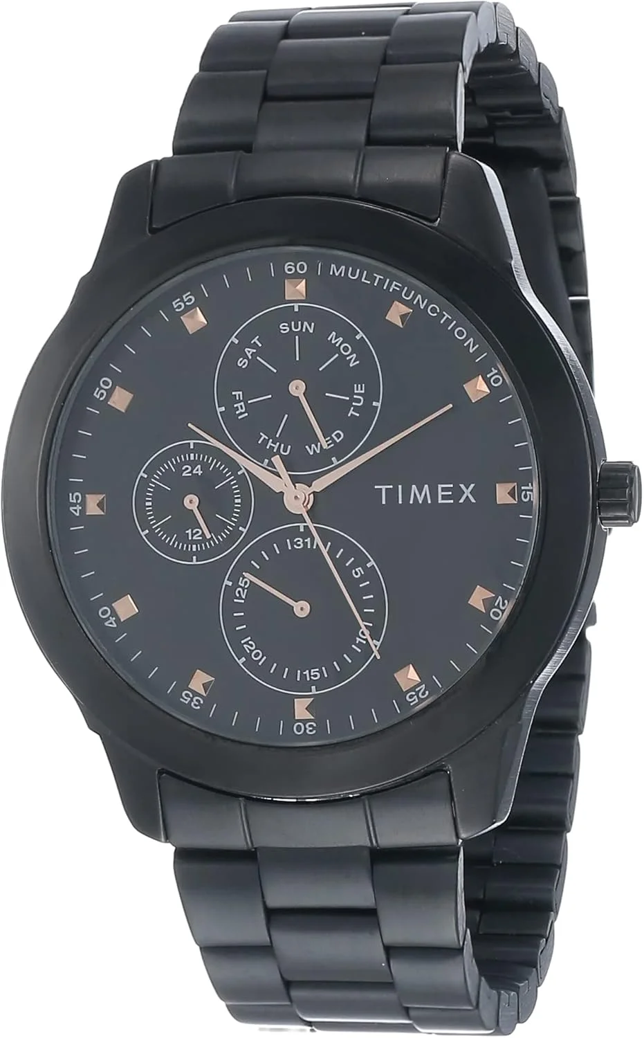 ساعت مچی آنالوگ مردانه TIMEX با صفحه گرد مشکی و بند استیل ضد زنگ مشکی مقاوم در برابر آب - TWEG18502