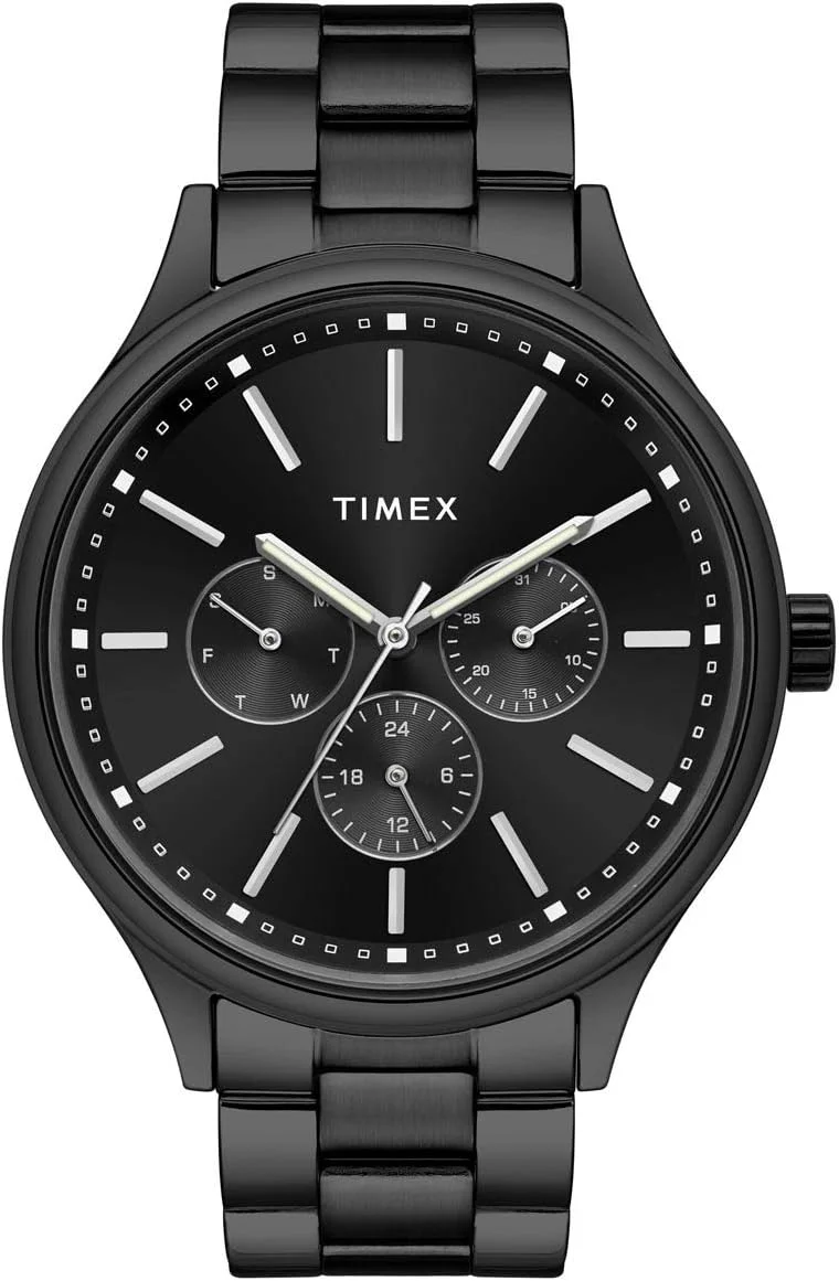 ساعت آنالوگ مردانه TIMEX با صفحه گرد و مقاوم در برابر آب، مشکی-1، کلاسیک