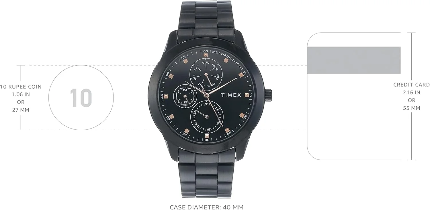 ساعت مچی آنالوگ مردانه TIMEX با صفحه گرد مشکی و بند استیل ضد زنگ مشکی مقاوم در برابر آب - TWEG18502