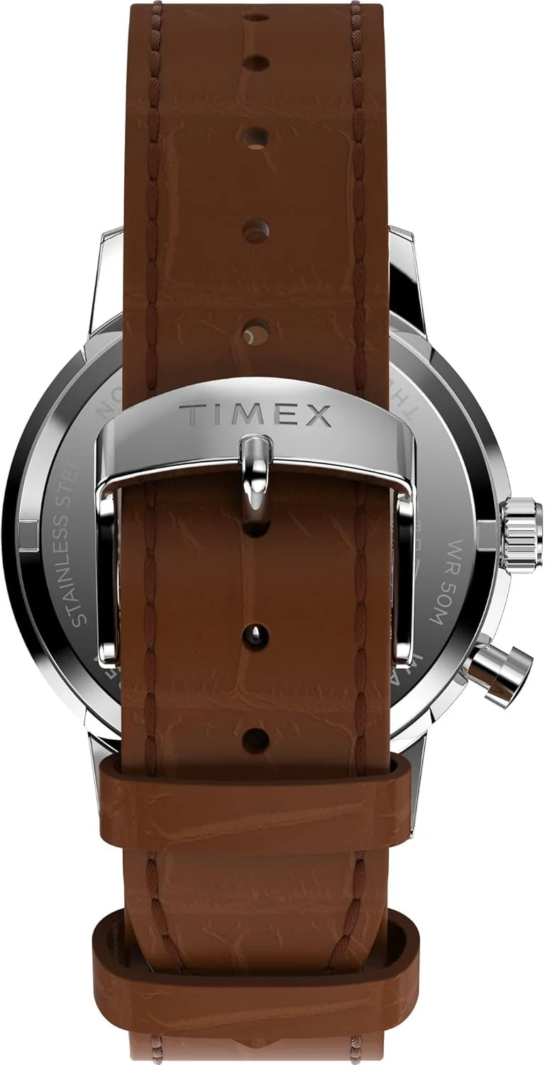 ساعت آنالوگ مردانه TIMEX Marlin با صفحه گرد سبز و بند چرمی قهوه ای مقاوم در برابر آب - TW2W51000UJ