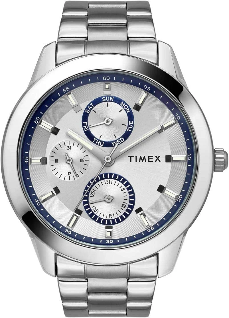 ساعت مچی آنالوگ مردانه TIMEX با صفحه گرد نقره ای و بند دستبندی استیل ضد زنگ نقره ای مقاوم در برابر آب - TWEG18506