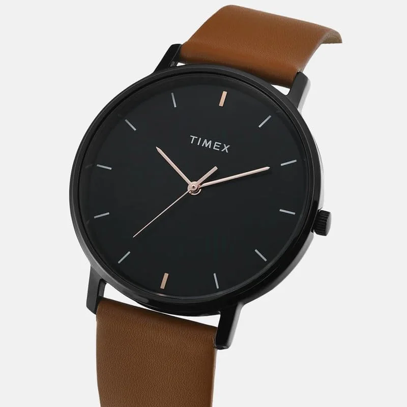 ساعت مچی آنالوگ مردانه TIMEX Classics با صفحه گرد مشکی و بند چرمی قهوهای، مقاوم در برابر آب - TW0TG8016 ساعت مچی آنالوگ مردانه TIMEX Classics با صفحه گرد مشکی و بند چرمی قهوهای، مقاوم در برابر آب - TW0TG8016