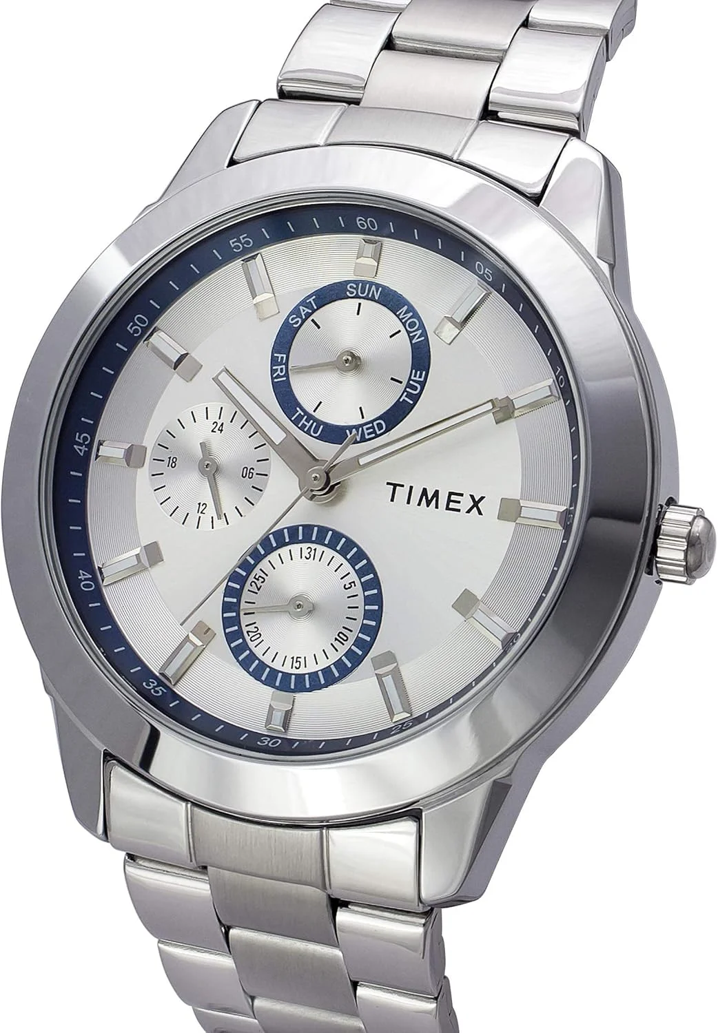 ساعت مچی آنالوگ مردانه TIMEX با صفحه گرد نقره ای و بند دستبندی استیل ضد زنگ نقره ای مقاوم در برابر آب - TWEG18506