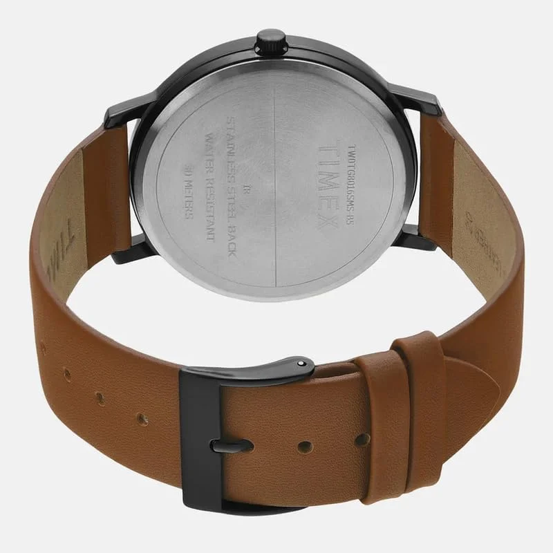 ساعت مچی آنالوگ مردانه TIMEX Classics با صفحه گرد مشکی و بند چرمی قهوهای، مقاوم در برابر آب - TW0TG8016 ساعت مچی آنالوگ مردانه TIMEX Classics با صفحه گرد مشکی و بند چرمی قهوهای، مقاوم در برابر آب - TW0TG8016
