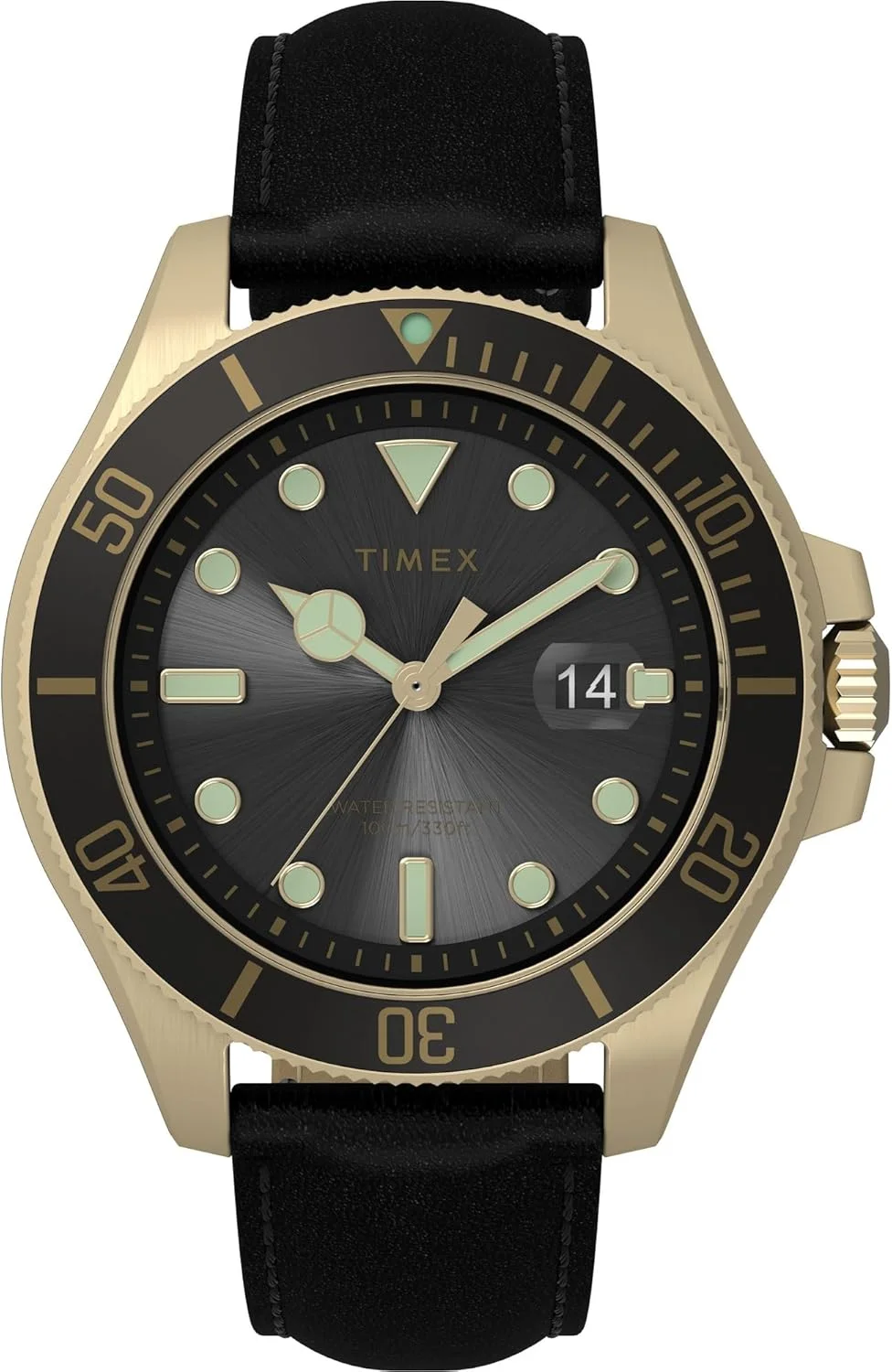 ساعت مچی مردانه آنالوگ TIMEX Harborside Coast با صفحه گرد مشکی و بند چرمی مشکی مقاوم در برابر آب - TW2V42200UJ