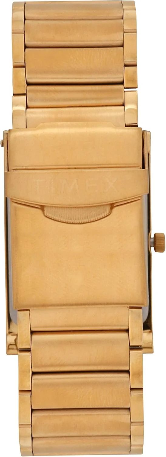 ساعت مچی آنالوگ مردانه TIMEX Classics با صفحه مستطیلی سفید و بند دستبندی استیل ضد زنگ طلایی مقاوم در برابر آب - TW000L517