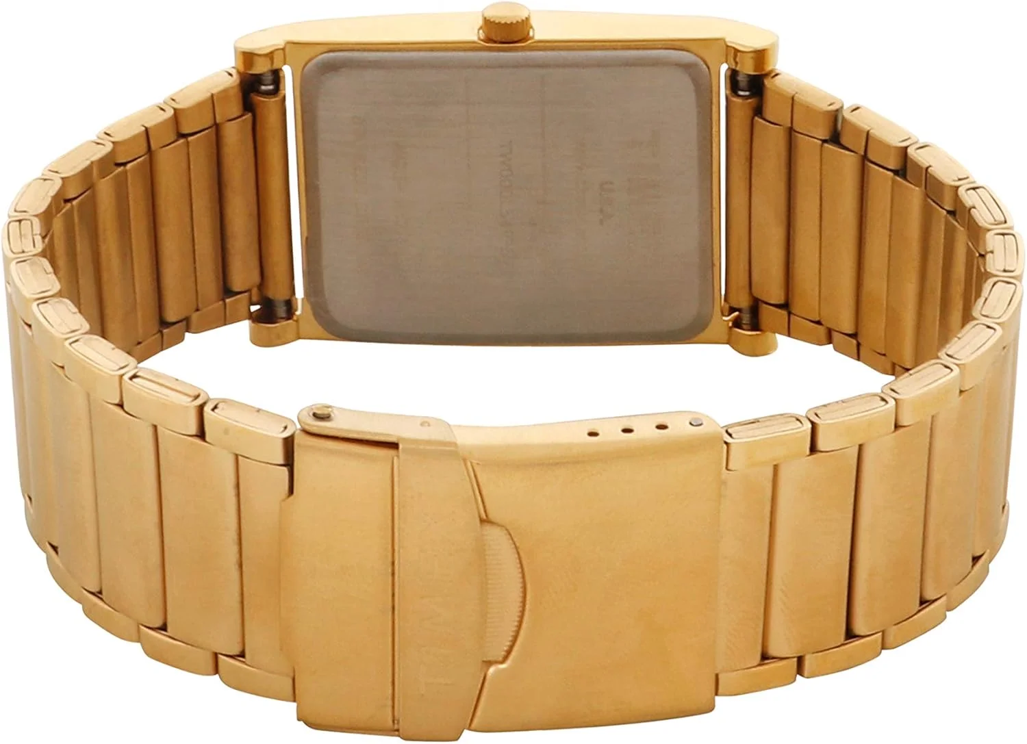 ساعت مچی آنالوگ مردانه TIMEX Classics با صفحه مستطیلی سفید و بند دستبندی استیل ضد زنگ طلایی مقاوم در برابر آب - TW000L517