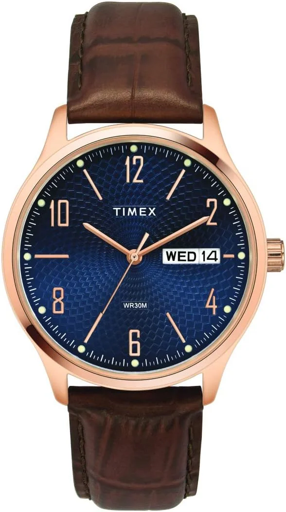 ساعت مچی آنالوگ مردانه TIMEX Classics با صفحه گرد و ضد آب، قهوه ای، سایز آزاد، بند