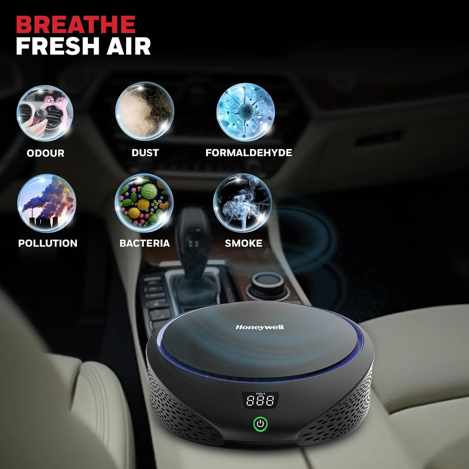 دستگاه تصفیه هوای خودرو Honeywell Move Pure5، فیلتراسیون 4 در 1، فیلتر HEPA، حذف 99.99% ذرات PM2.5 و PM10، بو، VOC، گرد و غبار، دود و باکتری های مضر، 3 پورت USB، نصب آسان و جمع و جور دستگاه تصفیه هوای خودرو Honeywell Move Pure5، فیلتراسیون 4 در 1، فیلتر HEPA، حذف 99.99% ذرات PM2.5 و PM10، بو، VOC، گرد و غبار، دود و باکتری های مضر، 3 پورت USB، نصب آسان و جمع و جور