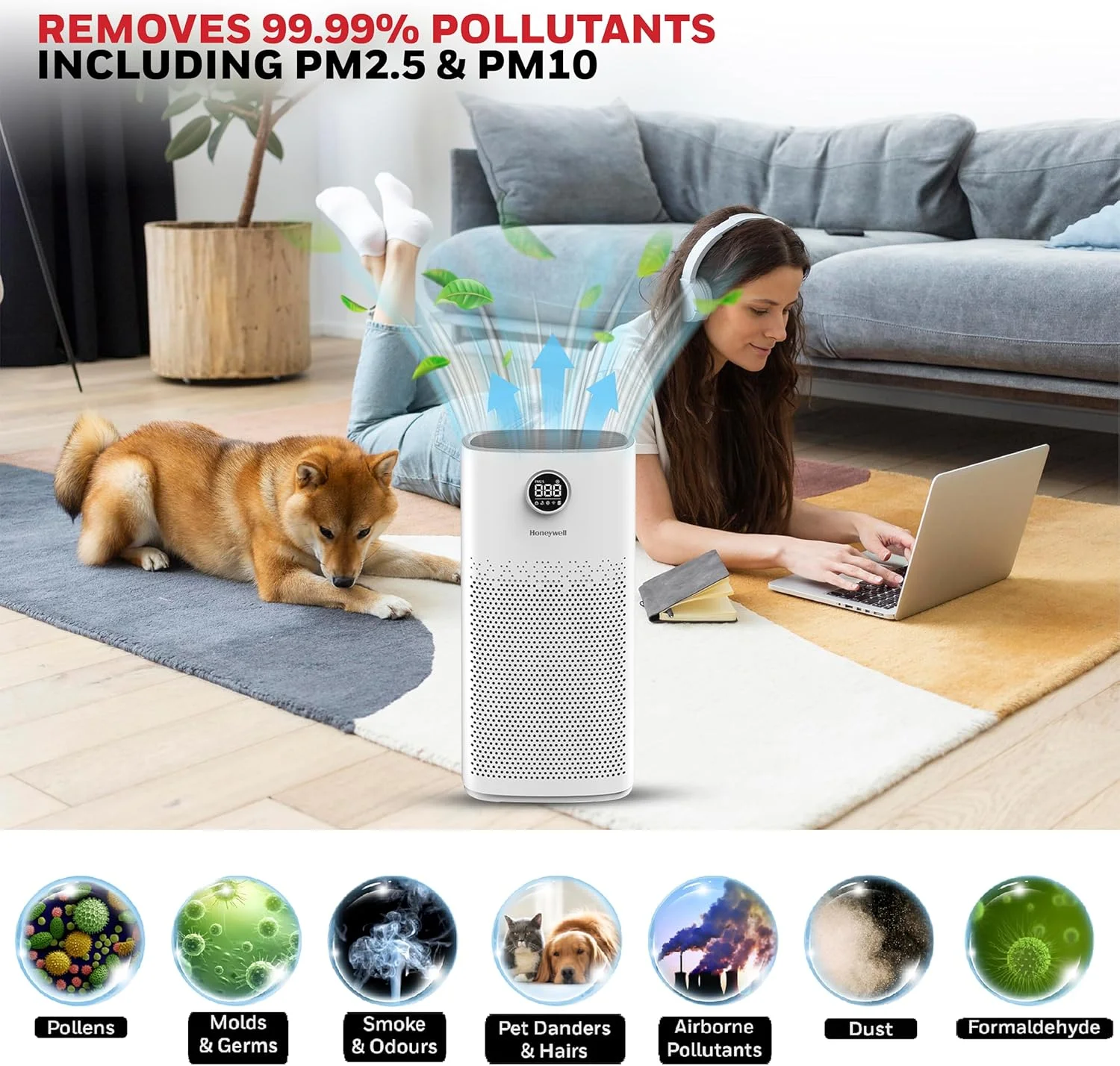 دستگاه تصفیه هوای خانگی هانیول، 5 مرحله فیلتراسیون، پوشش 853 فوت مربع، نمایش سطح PM 2.5، UV LED، WIFI، فیلتر HEPA H13 و کربن فعال، حذف 99.99% آلاینده ها، میکرو آلرژن ها، Air Touch - P2 دستگاه تصفیه هوای خانگی هانیول، 5 مرحله فیلتراسیون، پوشش 853 فوت مربع، نمایش سطح PM 2.5، UV LED، WIFI، فیلتر HEPA H13 و کربن فعال، حذف 99.99% آلاینده ها، میکرو آلرژن ها، Air Touch - P2