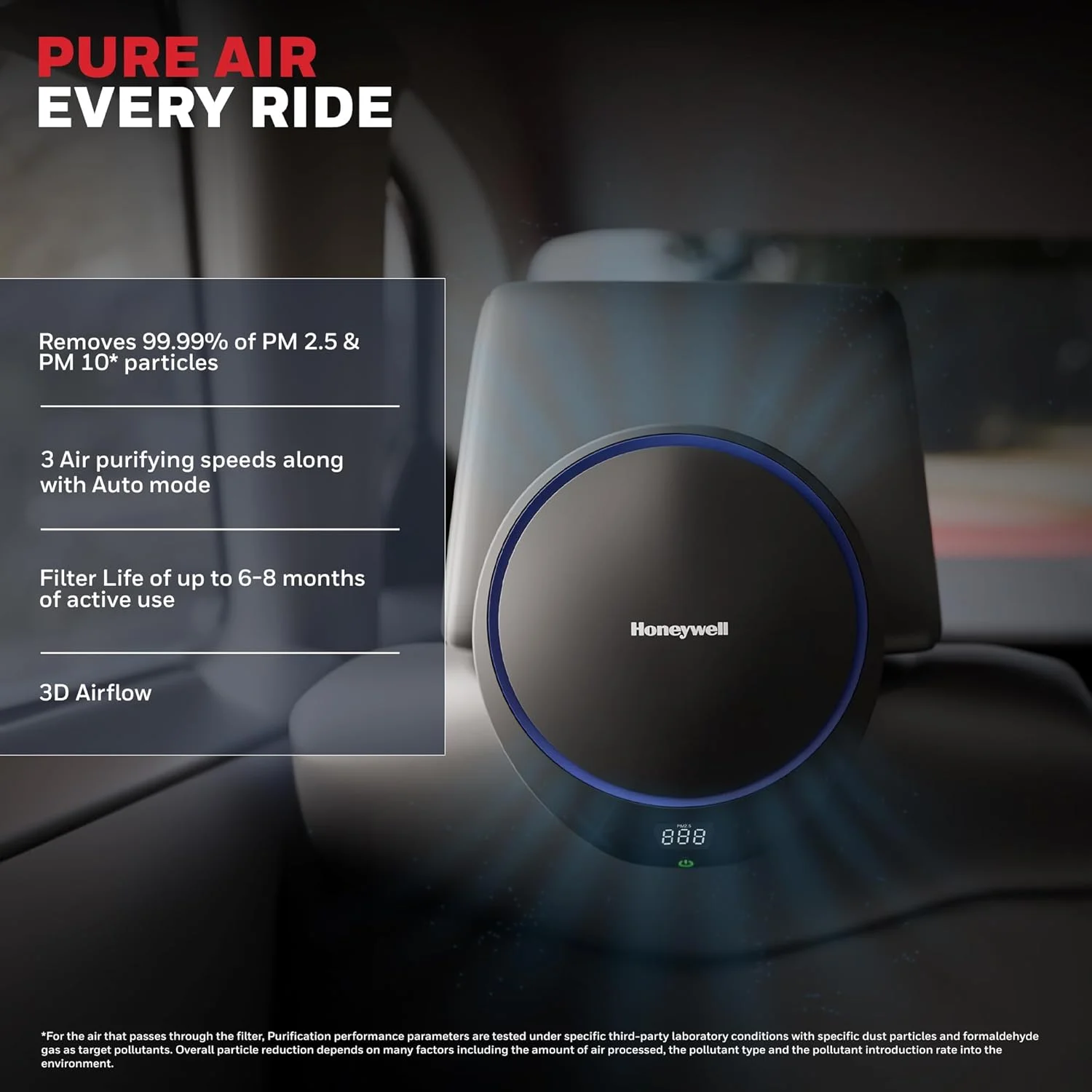 دستگاه تصفیه هوای خودرو Honeywell Move Pure5، فیلتراسیون 4 در 1، فیلتر HEPA، حذف 99.99% ذرات PM2.5 و PM10، بو، VOC، گرد و غبار، دود و باکتری های مضر، 3 پورت USB، نصب آسان و جمع و جور دستگاه تصفیه هوای خودرو Honeywell Move Pure5، فیلتراسیون 4 در 1، فیلتر HEPA، حذف 99.99% ذرات PM2.5 و PM10، بو، VOC، گرد و غبار، دود و باکتری های مضر، 3 پورت USB، نصب آسان و جمع و جور