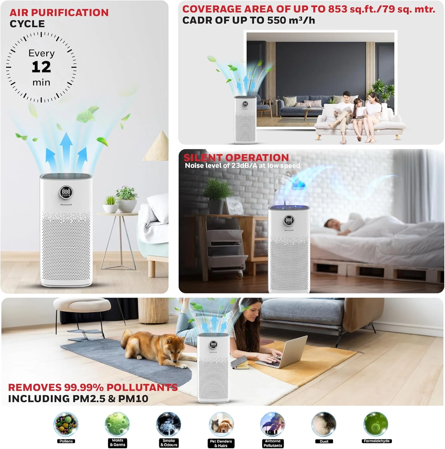 دستگاه تصفیه هوای خانگی هانیول، 5 مرحله فیلتراسیون، پوشش 853 فوت مربع، نمایش سطح PM 2.5، UV LED، WIFI، فیلتر HEPA H13 و کربن فعال، حذف 99.99% آلاینده ها، میکرو آلرژن ها، Air Touch - P2 دستگاه تصفیه هوای خانگی هانیول، 5 مرحله فیلتراسیون، پوشش 853 فوت مربع، نمایش سطح PM 2.5، UV LED، WIFI، فیلتر HEPA H13 و کربن فعال، حذف 99.99% آلاینده ها، میکرو آلرژن ها، Air Touch - P2