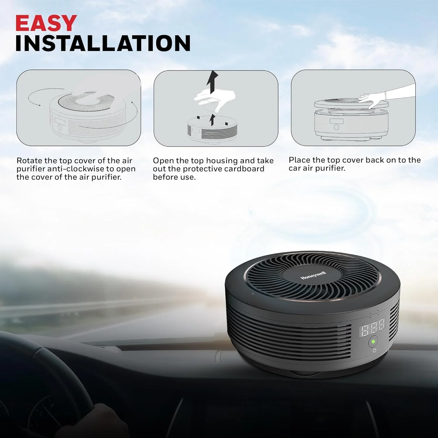 دستگاه تصفیه هوای خودرو Honeywell Move Pure 4، فیلتراسیون 3 در 1، فیلتر HEPA، حذف 99.99% ذرات PM2.5 و PM10، بو، VOC، گرد و غبار، دود و باکتری های مضر، 2 پورت USB، جمع و جور و نصب آسان دستگاه تصفیه هوای خودرو Honeywell Move Pure 4، فیلتراسیون 3 در 1، فیلتر HEPA، حذف 99.99% ذرات PM2.5 و PM10، بو، VOC، گرد و غبار، دود و باکتری های مضر، 2 پورت USB، جمع و جور و نصب آسان