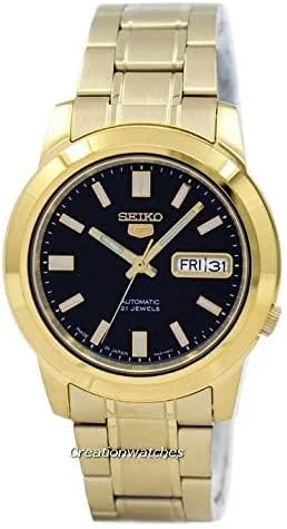 ساعت مچی مردانه سیکو SNKK22j1 با صفحه مشکی، روکش طلایی و بند استیل