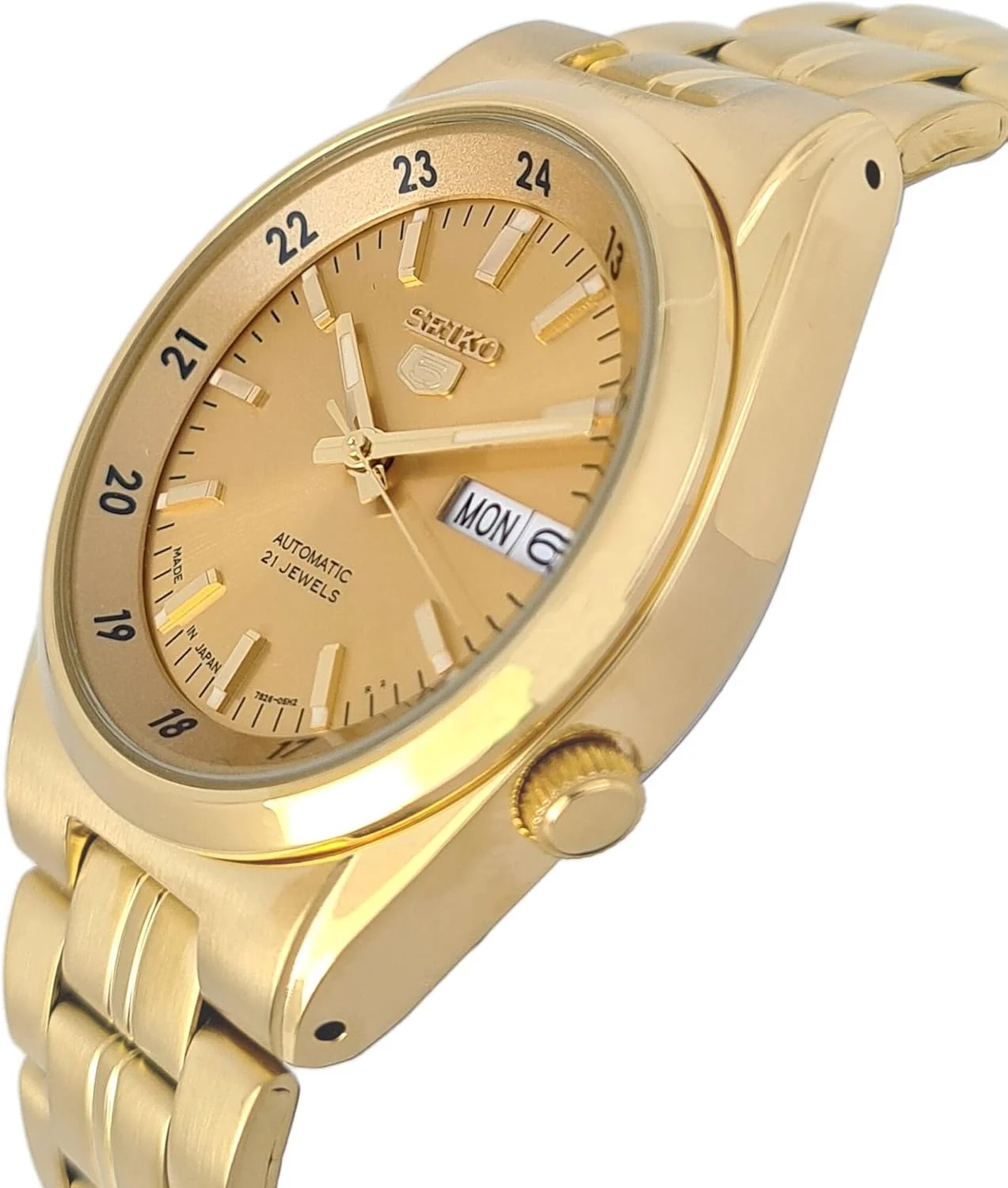 ساعت مچی مردانه سیکو 5 SNK574 SNK574J1 طلایی رنگ ژاپنی با صفحه طلایی و بند استیل