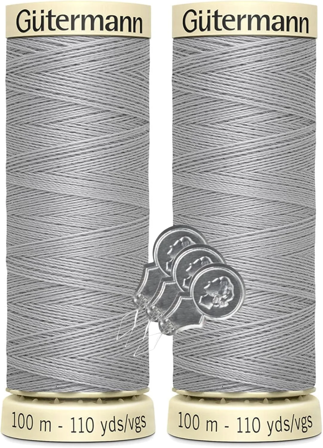 نخ خیاطی همه کاره گوترمن، 100 متر، پلی استر، بسته 2 عددی به همراه سوزن نخ کن Bella's Crafts (102 - خاکستری مه آلود)