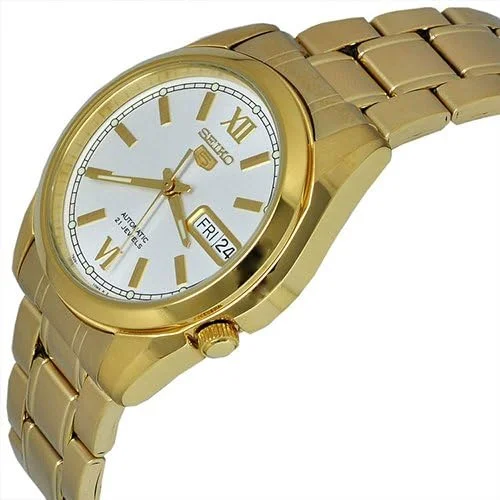ساعت مچی مردانه سیکو SNKL58 Seiko 5 با قاب و بند استیل طلایی و صفحه سفید با نمایشگر روز و تاریخ ساعت مچی مردانه سیکو SNKL58 Seiko 5 با قاب و بند استیل طلایی و صفحه سفید با نمایشگر روز و تاریخ