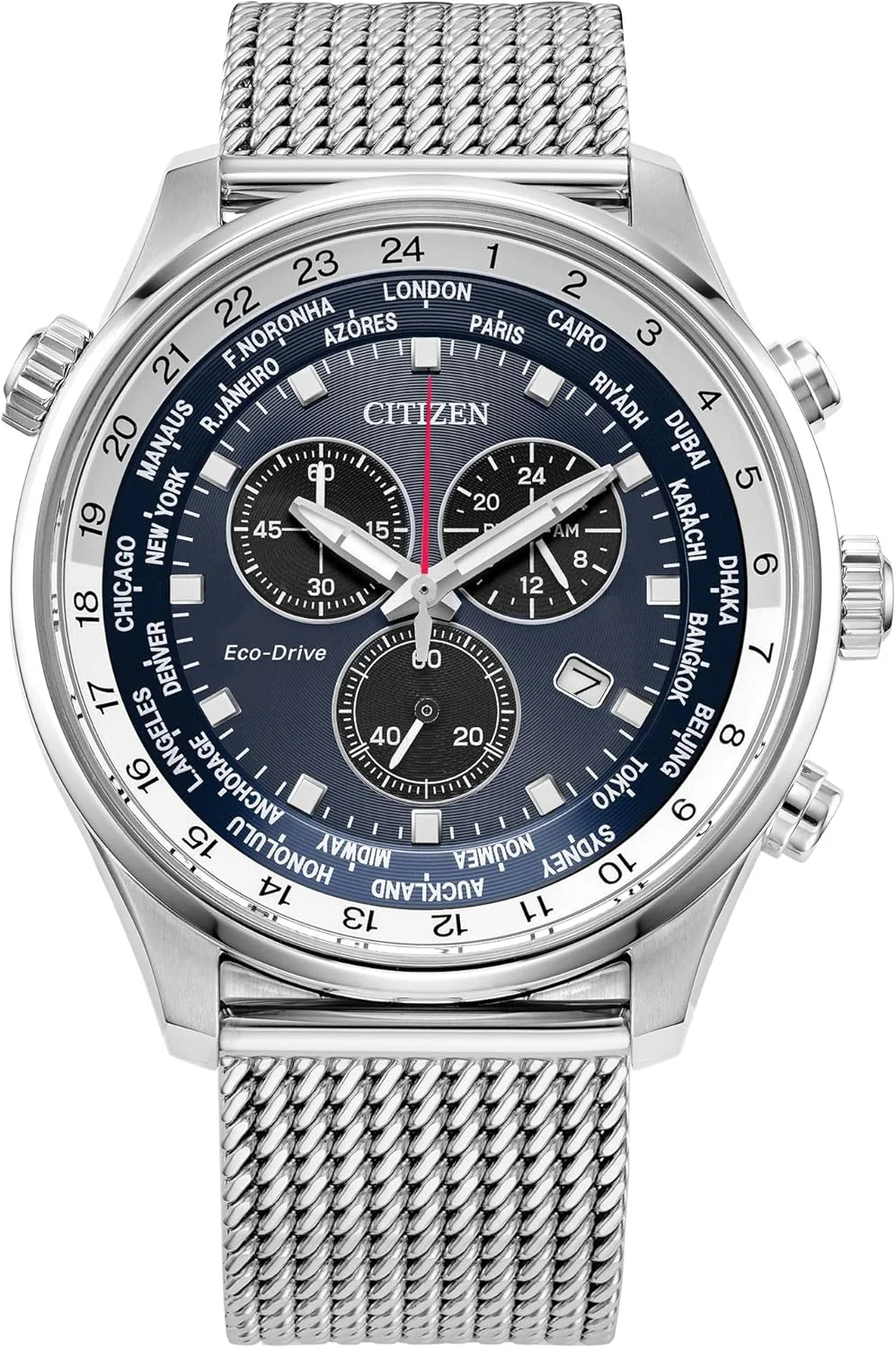 ساعت مچی مردانه سیتیزن مدل Sport Luxury Eco-Drive Chronograph، نمایش 12/24 ساعته، تاریخ، مقاوم در برابر آب تا 100 متر، استیل ضد زنگ