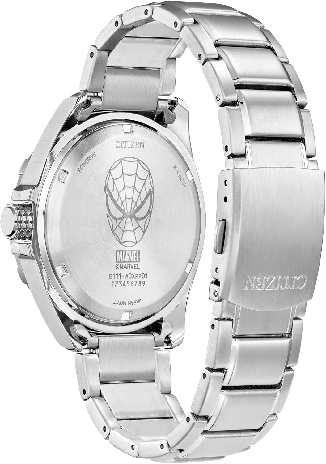 ساعت مردانه سیتیزن اکو-درایو مارول مرد عنکبوتی از جنس استیل ضد زنگ، صفحه نمایش هنری مرد عنکبوتی (مدل: BM7610-52W)، نقره ای ساعت مردانه سیتیزن اکو-درایو مارول مرد عنکبوتی از جنس استیل ضد زنگ، صفحه نمایش هنری مرد عنکبوتی (مدل: BM7610-52W)، نقره ای