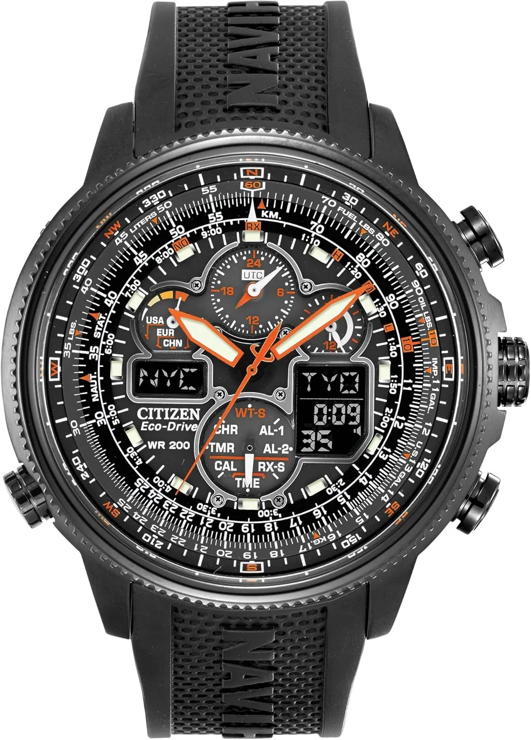 ساعت مچی مردانه سیتیزن Promaster Navihawk A-T Eco-Drive خلبانی، زمان‌سنجی اتمی، کرنوگراف، نشانگر ذخیره انرژی، عقربه‌ها و نشانگرهای شب‌تاب، کریستال ضد انعکاس