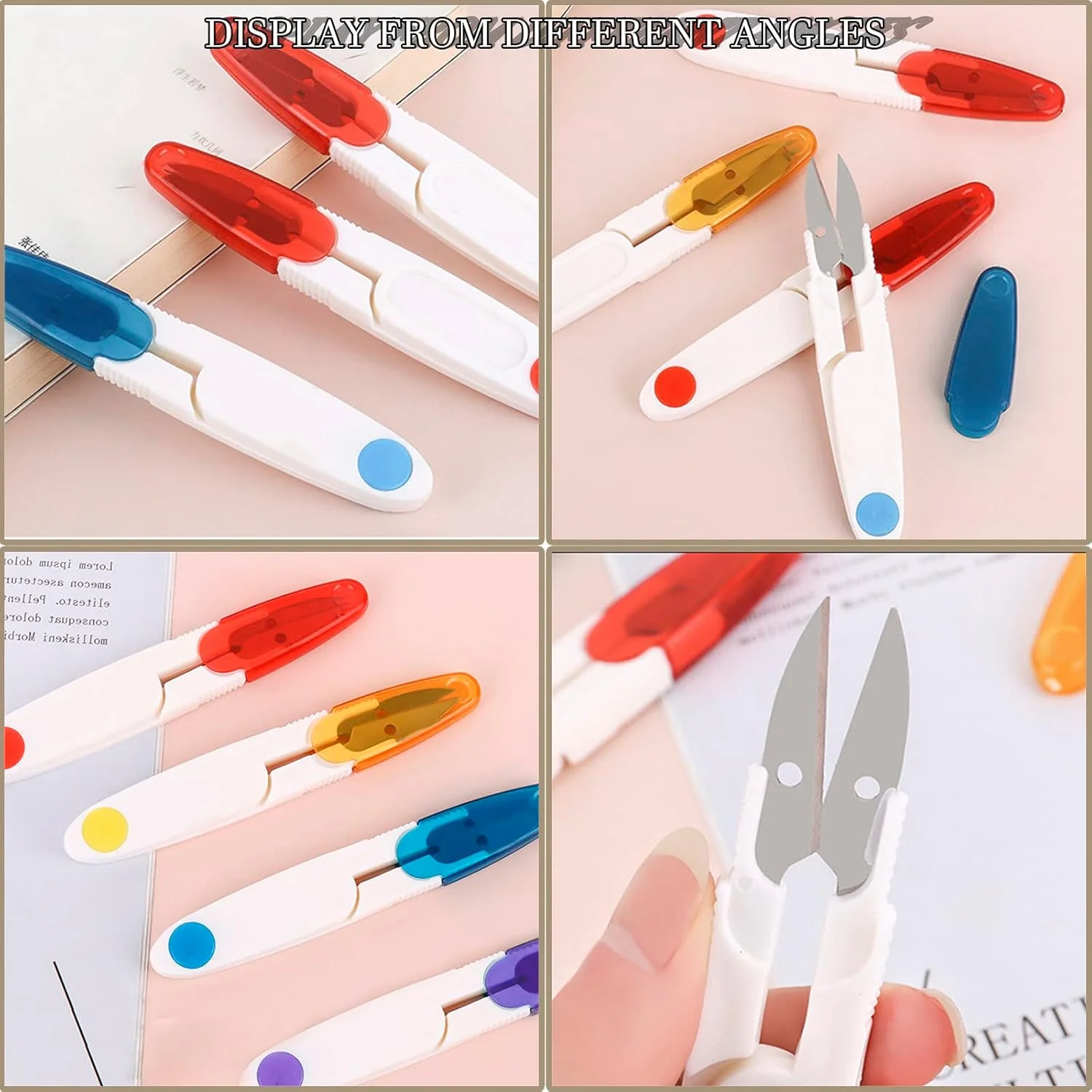 قیچی نخ چین زیری تولن، 4 عدد نخ چین خیاطی مدل U شکل با پوشش ایمنی پلاستیکی، قیچی بخیه دسته ضربدری، شکافنده برای خیاطی، گلدوزی، کاردستی DIY