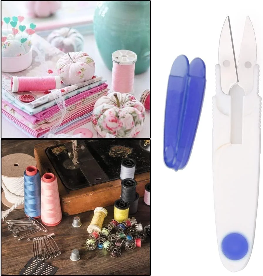 قیچی نخ چین زیری تولن، 4 عدد نخ چین خیاطی مدل U شکل با پوشش ایمنی پلاستیکی، قیچی بخیه دسته ضربدری، شکافنده برای خیاطی، گلدوزی، کاردستی DIY