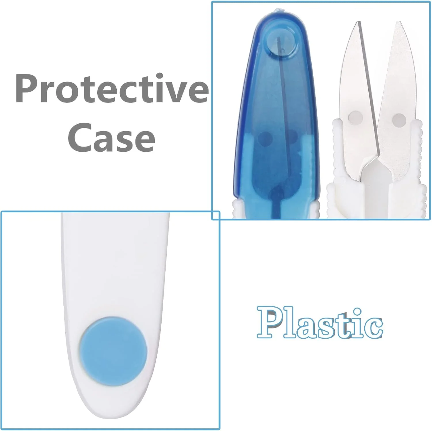 قیچی نخ چین زیری تولن، 4 عدد نخ چین خیاطی مدل U شکل با پوشش ایمنی پلاستیکی، قیچی بخیه دسته ضربدری، شکافنده برای خیاطی، گلدوزی، کاردستی DIY