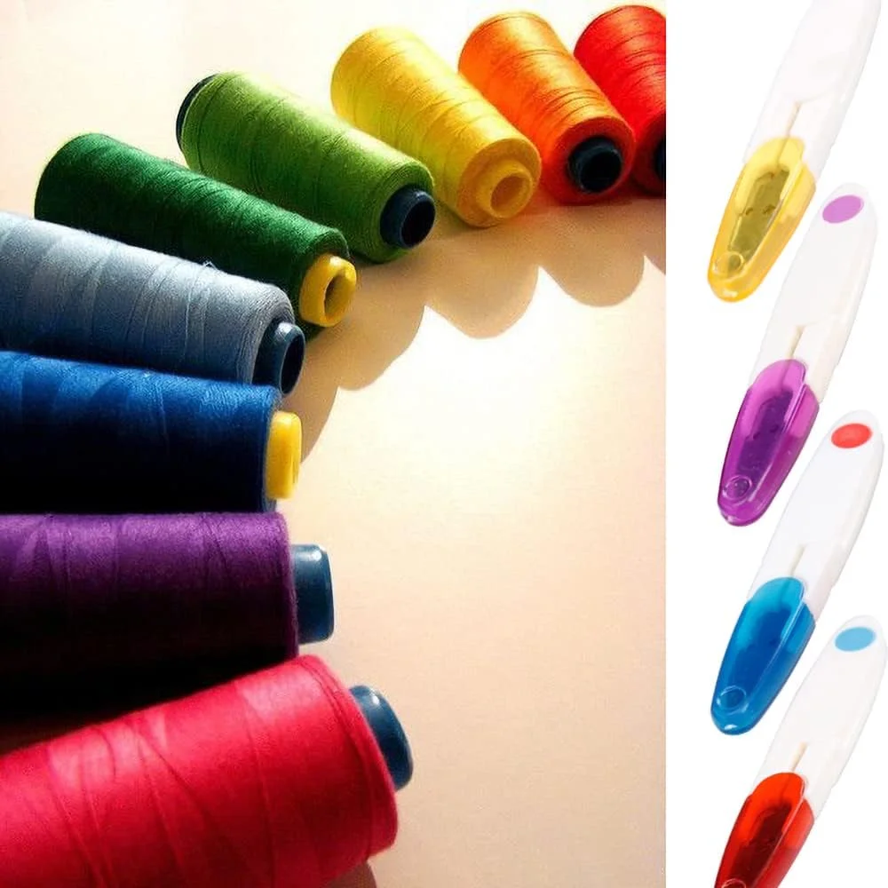 قیچی نخ چین زیری تولن، 4 عدد نخ چین خیاطی مدل U شکل با پوشش ایمنی پلاستیکی، قیچی بخیه دسته ضربدری، شکافنده برای خیاطی، گلدوزی، کاردستی DIY