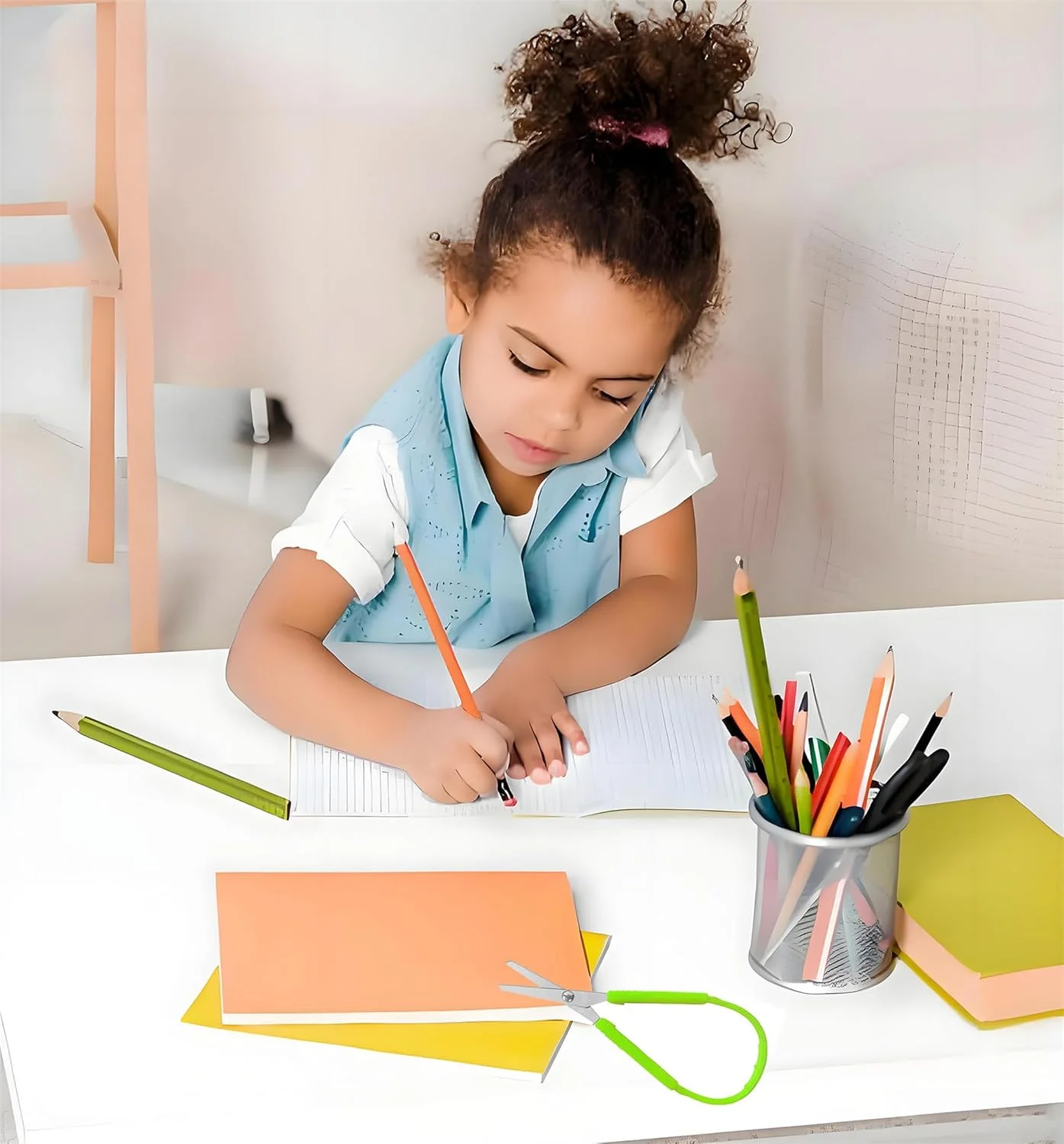 قیچی فشاری YYaaloa، قیچی حلقه ای پشتیبانی چپ دست برای کودکان نوپا، قیچی آموزشی پیش دبستانی با طراحی تطبیقی 8 اینچی (3 عدد، سبز+صورتی+زرد)