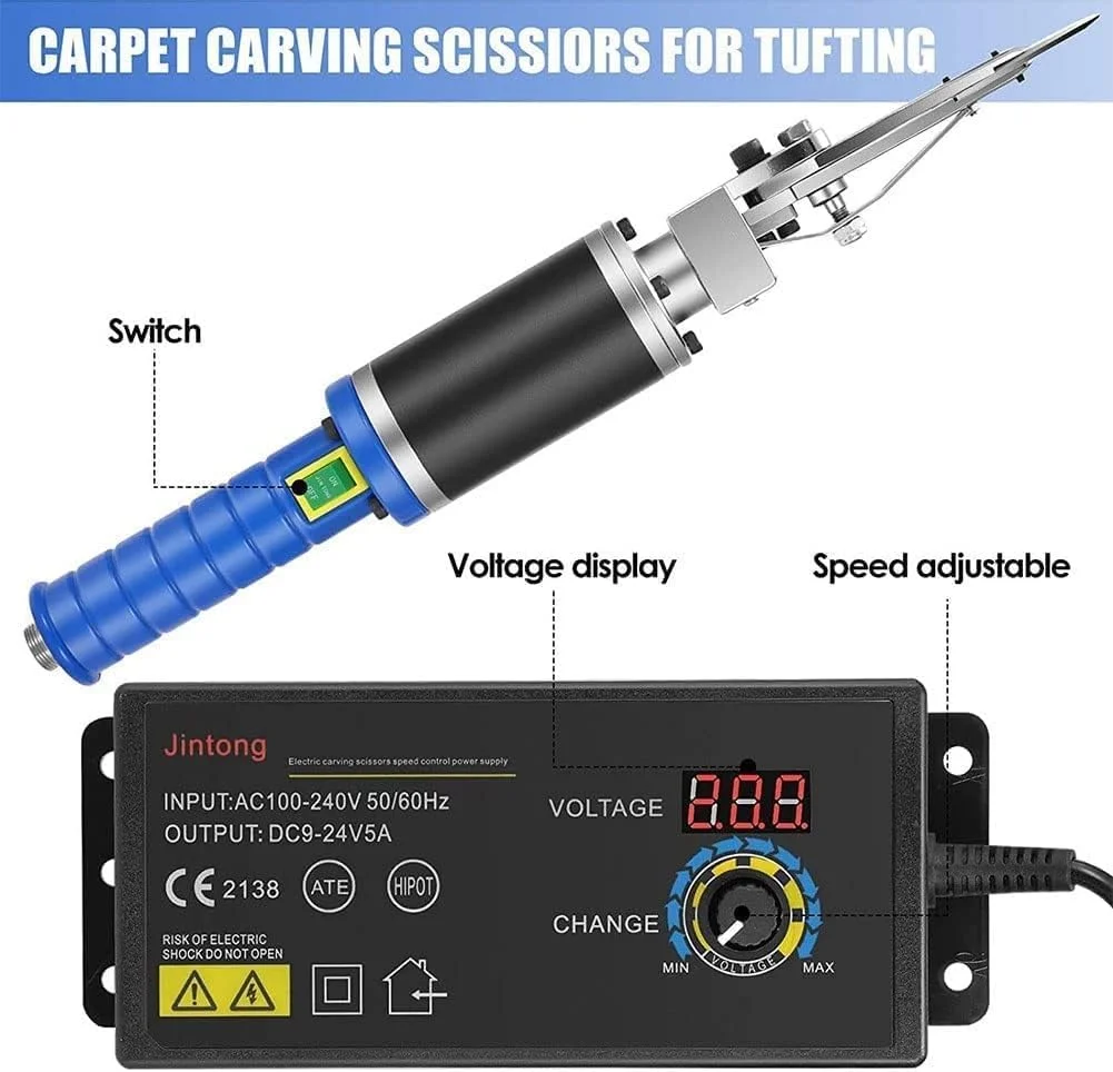 قیچی برقی YZRDCXM برای برش پارچه 200 وات، ماشین اصلاح فرش 4000 دور در دقیقه با سرعت قابل تنظیم، دستگاه شیار زنی فرش، قیچی های پرداخت کاری حکاکی فرش، کیت قیچی موکت برای ساخت فرش