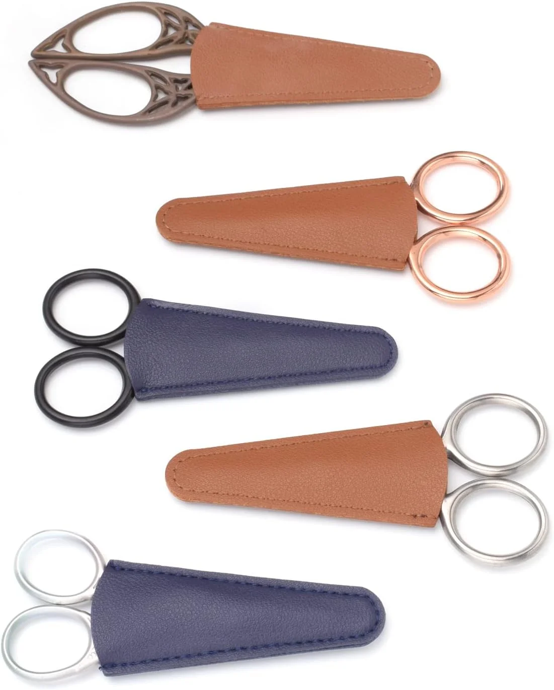 ست غلاف قیچی 6 عددی Yutoner - چرم مصنوعی، قهوه ای و آبی، جمع و جور، دو طرفه، ایده آل برای خیاطی، DIY و آرایشگری