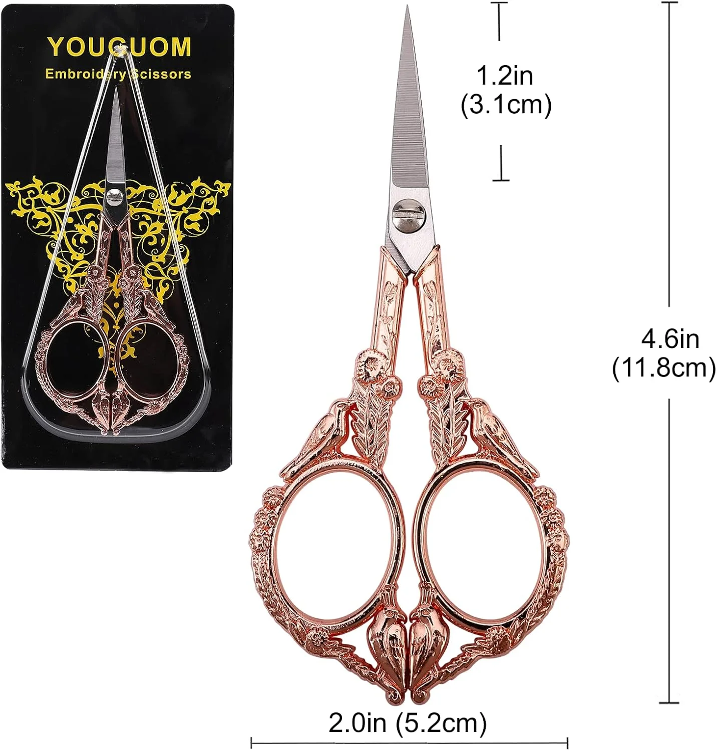 قیچی گلدوزی YOUGUOM - قیچی کوچک نوک تیز قدیمی برای کاردستی، آثار هنری، ابزار DIY صنایع دستی، 4.6 اینچ طرح پرنده رزگلد قیچی گلدوزی YOUGUOM - قیچی کوچک نوک تیز قدیمی برای کاردستی، آثار هنری، ابزار DIY صنایع دستی، 4.6 اینچ طرح پرنده رزگلد